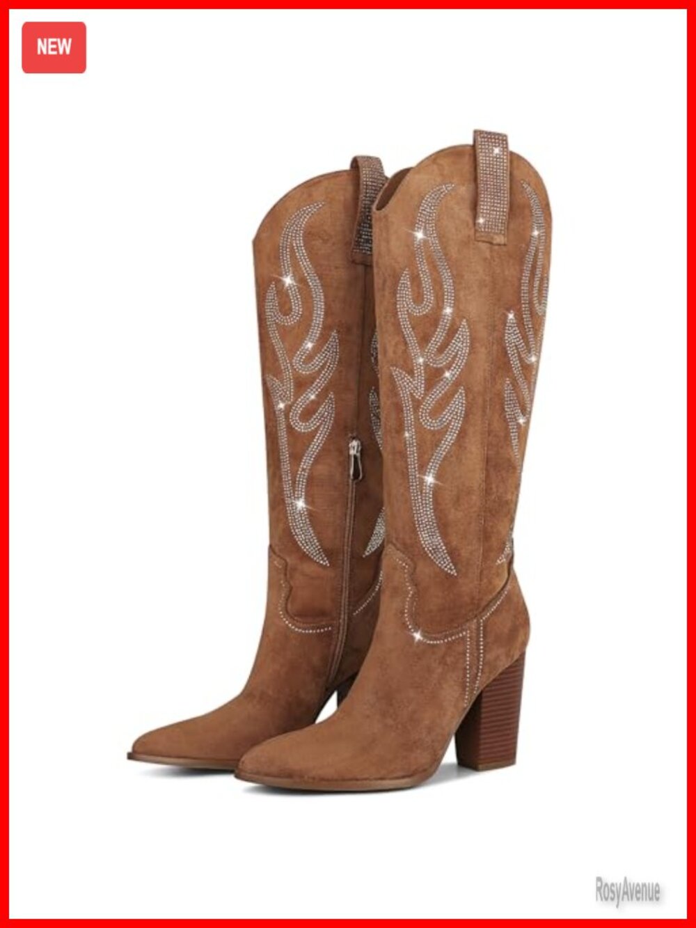 Women's Knee High Cowgirl Boots Embroidered Rhinestone Western Boots